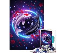 Puzzle da 1000 pezzi per ragazzi con pesci koi in armonia e luci al neon Gioco rompicapo stimolante ideale come regalo o per divertirsi in famiglia (dimensioni 38x26cm)