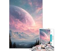 Puzzle da 1000 pezzi per ragazzi con pianeta rosa su paesaggio montano sfida per l'intelligenza giocattolo avvincente gioco rilassante per divertimento in famiglia opera d'arte regalo (50x75cm)