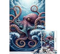 Puzzle da 1000 pezzi per ragazzi con polpo stilizzato tra le onde dell'oceano Gioco per famiglie stimola la memoria decorazione per la casa rafforza l'amore tra le coppie (75x50cm)