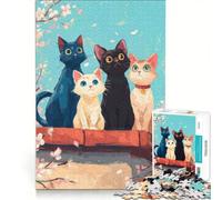 Puzzle da 1000 pezzi per ragazzi con quattro gatti sotto i ciliegi in fiore, gioco rilassante, antistress intellettuale, compleanno e altre occasioni 50x75cm