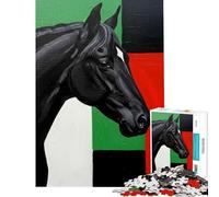 Puzzle da 1000 pezzi per ragazzi con ritratto di cavallo nero e sfondo geometrico Aiuta a stimolare la mente Gioco educativo per tutta la famiglia adatto a partire dai 14 anni (50x75cm)