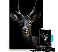 Puzzle da 1000 pezzi per ragazzi con ritratto di cervo nero,ritaglio preciso,gioco stimolante per la mente,ideale per rilassarsi,perfetto per il tempo libero a Natale 38x52cm