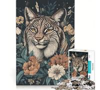 Puzzle da 1000 pezzi per ragazzi con ritratto di lince rossa e composizione floreale, giocattolo decorativo da parete, compleanno 50x75cm