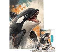 Puzzle da 1000 pezzi per ragazzi con ritratto di orca ad acquerello Attività divertenti da fare a casa Decorazione perfetta Gioco rompicapo adatto a partire dai 14 anni (38x52cm)