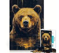 Puzzle da 1000 pezzi per ragazzi con ritratto di orso nell'acqua e dettagli dorati Gioco di squadra perfetto,stimolante per lo sviluppo cognitivo,ideale come o attività rilassante per il compleanno