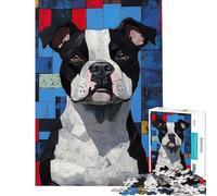 Puzzle da 1000 pezzi per ragazzi con ritratto di pitbull in un motivo geometrico Puzzle per adulti gioco pratico divertente e spiritoso attività divertenti da fare a casa (dimensioni 50x75cm)