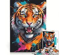 Puzzle da 1000 pezzi per ragazzi con ritratto di tigre colorato e schizzi di vernice, gioco interattivo, migliora la memoria, compleanno e Natale 38x26cm