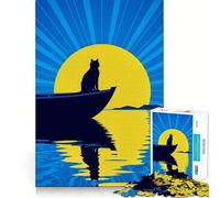 Puzzle da 1000 pezzi per ragazzi con sagoma di gatto su una barca al tramonto,taglio liscio,gioco per esercitare la mente,momento di relax,attività per compleanno (50x75cm)