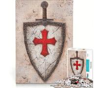 Puzzle da 1000 pezzi per ragazzi con scudo e spada da crociato, gioco rilassante, stimolante da completare, regalo di Natale o compleanno 38x26cm