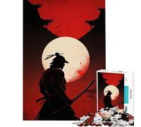 Puzzle da 1000 pezzi per ragazzi con silhouette di samurai luna e tempio giocattolo educativo rilassante regalo di compleanno (dimensioni 50x75cm)