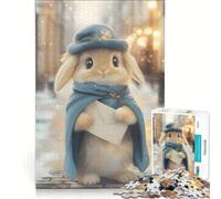 Puzzle da 1000 pezzi per ragazzi con simpatico coniglietto postino in una scena invernale natalizia, gioco divertente, allena la mente e la mano, gioco di sfida unico 38x52cm