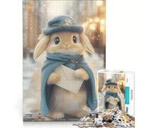 Puzzle da 1000 pezzi per ragazzi con simpatico coniglietto postino in una scena invernale natalizia, gioco divertente, allena la mente e la mano, gioco di sfida unico 38x26cm