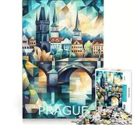 Puzzle da 1000 pezzi per ragazzi con skyline geometrico di Praga gioco impossibile interazione genitore-figlio regalo di Natale o compleanno 50x75cm