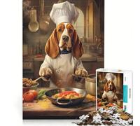 Puzzle da 1000 pezzi per ragazzi, con soggetto Basset Hound Chef, ideale per giochi in famiglia, per migliorare la memoria, con poster e foglio di curiosità abbinati 38x52cm