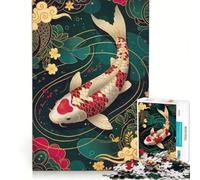 Puzzle da 1000 pezzi per ragazzi con soggetto pesci koi ed elementi floreali ideale per giochi in famiglia taglio di precisione e regali unici per compleanno e Natale 38x26cm