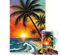 Puzzle da 1000 pezzi per ragazzi con spiaggia tropicale al tramonto e palme intagli precisi gioco divertente per allenare la concentrazione e creare un'atmosfera rilassante regalo di Natale (50x75cm)