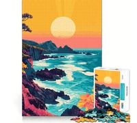 Puzzle da 1000 pezzi per ragazzi con splendido paesaggio costiero al tramonto,illustrazione minimalista,gioco di squadra perfetto,gioco cognitivo,regalo rilassante,divertente attività per compleanno