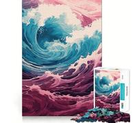 Puzzle da 1000 pezzi per ragazzi,con stampa a onde blu e rosa,taglio preciso,gioco per allenare la mente,relax e divertimento per il compleanno 50x75cm