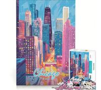 Puzzle da 1000 pezzi per ragazzi con stampa artistica dello skyline di Chicago, gioco per famiglie, attività divertenti da fare a casa, per rafforzare l'amore tra le coppie 38x52cm