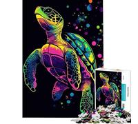 Puzzle da 1000 pezzi per ragazzi con tartaruga marina colorata su sfondo nero Giocattolo educativo per l'apprendimento e il miglioramento della memoria Regalo di compleanno (dimensioni 50x75cm)