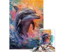 Puzzle da 1000 pezzi per ragazzi con tavolozza di colori e dipinto di delfini gioco rilassante decorazione da parete ideale come regalo per tutta la famiglia (dimensioni 38x52cm)