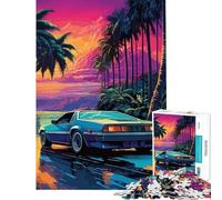 Puzzle da 1000 pezzi per ragazzi con tema Miami retrò e tramonto al neon ideale per compleanni vacanze natalizie o come passatempo educativo Adatto a partire dai 14 anni (50x75cm)