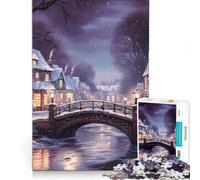 Puzzle da 1000 pezzi per ragazzi con tema natalizio, neve luminosa e strada, giochi educativi, allena la mente e la mano, collezione d'artista, belle arti 38x52cm