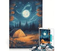 Puzzle da 1000 pezzi per ragazzi, con tema "Una bellissima notte in campeggio", ideale per giochi in famiglia e per migliorare la memoria, con poster e foglio di curiosità abbinati 50x75cm