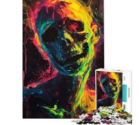 Puzzle da 1000 pezzi per ragazzi con teschio al neon e pittura astratta Puzzle per adulti gioco pratico e impegnativo ideale come regalo per tutta la famiglia (dimensioni 38x52cm)