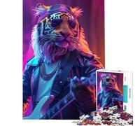 Puzzle da 1000 pezzi per ragazzi con tigre rock che suona la chitarra giocattolo educativo rilassante ideale per attività in famiglia e regali per donne e uomini (dimensioni 38x26cm)