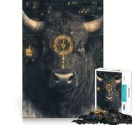Puzzle da 1000 pezzi per ragazzi con toro nero e simbolo dorato,giunture lisce,divertimento cognitivo,gioco casual,regalo festivo per il tempo libero (50x75cm)