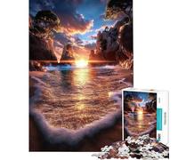 Puzzle da 1000 pezzi per ragazzi con tramonto dorato sulla spiaggia ideale per adulti e famiglie con schema di assemblaggio e regalo perfetto per tutta la famiglia (dimensioni 38x26cm)