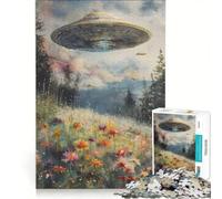 Puzzle da 1000 pezzi per ragazzi con UFO su un campo di fiori gioco educativo regalo di compleanno collezione d'artista opera d'arte 50x75cm
