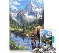 Puzzle da 1000 pezzi per ragazzi con un alce che beve, gioco pratico, ideale per passare il tempo durante le vacanze, compleanno e Natale 50x75cm