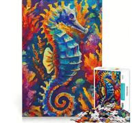 Puzzle da 1000 pezzi per ragazzi con un colorato cavalluccio marino nella barriera corallina, gioco interattivo, stimola la memoria, compleanno e Natale 38x26cm