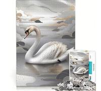 Puzzle da 1000 pezzi per ragazzi con un elegante cigno in un lago sereno, gioco educativo, difficile, regalo di compleanno, regalo di viaggio 38x26cm
