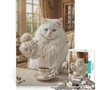 Puzzle da 1000 pezzi per ragazzi con un elegante gatto che versa il tè, gioco educativo, difficile, regalo di compleanno, regalo di viaggio 50x75cm