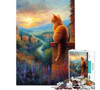 Puzzle da 1000 pezzi per ragazzi con un gatto che osserva un paesaggio toscano Puzzle per adulti gioco pratico divertente e spiritoso attività da fare a casa (dimensioni 50x75cm)
