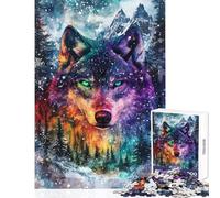 Puzzle da 1000 pezzi per ragazzi con un lupo vivace nella foresta invernale Puzzle per adulti divertente gioco antistress compleanno e Natale (dimensioni 38x52cm)
