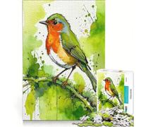 Puzzle da 1000 pezzi per ragazzi con un pettirosso ad acquerello su un ramo Gioco divertente e stimolante da completare ideale come regalo per tutta la famiglia 38x52cm