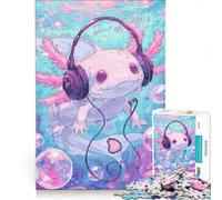 Puzzle da 1000 pezzi per ragazzi con un simpatico axolotl che ascolta musica, gioco rompicapo, difficile e stimolante, ideale come regalo per tutta la famiglia 50x75cm