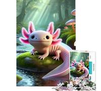 Puzzle da 1000 pezzi per ragazzi con un simpatico axolotl nella foresta Giochi rilassanti giocattoli che creano dipendenza per coltivare la pazienza sfida impegnativa