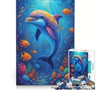 Puzzle da 1000 pezzi per ragazzi con un simpatico delfino colorato in una scena oceanica, gioco rompicapo, difficile e stimolante, ideale come regalo per tutta la famiglia 38x52cm