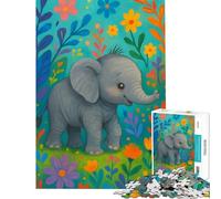 Puzzle da 1000 pezzi per ragazzi con un simpatico elefantino in un giardino fiorito Difficile e stimolante con taglio di precisione Giocattolo fai-da-te adatto a partire dai 14 anni 50x75cm