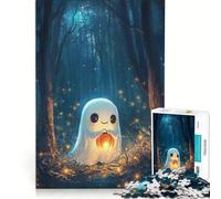 Puzzle da 1000 pezzi per ragazzi con un simpatico fantasma di Halloween nella foresta, gioco divertente, allena la mente e la mano, gioco di sfida unico 50x75cm