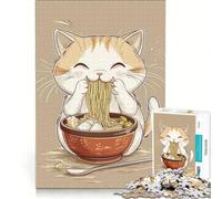 Puzzle da 1000 pezzi per ragazzi con un simpatico gatto che mangia ramen, ideale per rilassarsi, divertirsi a casa, compleanno e Natale 50x75cm