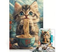 Puzzle da 1000 pezzi per ragazzi con un simpatico gatto che mangia spaghetti ramen, gioco rompicapo, difficile e stimolante, ideale come regalo per tutta la famiglia 38x52cm