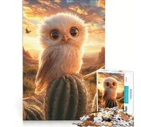 Puzzle da 1000 pezzi per ragazzi con un simpatico gufo su un cactus, gioco rompicapo, difficile e stimolante, ideale come regalo per tutta la famiglia 38x26cm