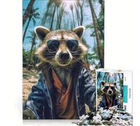 Puzzle da 1000 pezzi per ragazzi con un simpatico procione che si fa un selfie con gli occhiali da sole nella natura, decorazione da parete, divertente e spiritosa, regalo di compleanno e originale