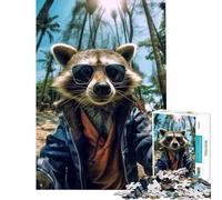 Puzzle da 1000 pezzi per ragazzi con un simpatico procione che si fa un selfie con gli occhiali da sole nella natura ideale per compleanni Natale e divertimento in famiglia Giocattolo educativo adatto